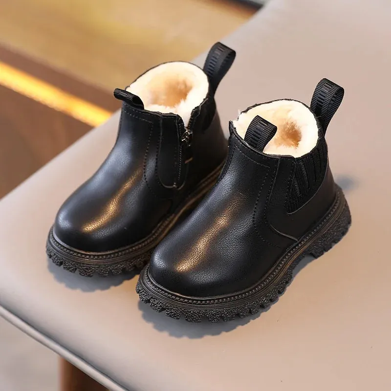 مجموعة اروين التجارية ARWEN&AJH GROUP  2024 European Winter Kids Boys Girls Martin Boots British Style Zipper Velvet Warmth Non-Slip Short Boots Anti-slip Children Leather Shoes