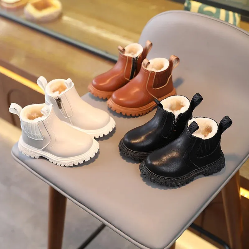 مجموعة اروين التجارية ARWEN&AJH GROUP  2024 European Winter Kids Boys Girls Martin Boots British Style Zipper Velvet Warmth Non-Slip Short Boots Anti-slip Children Leather Shoes