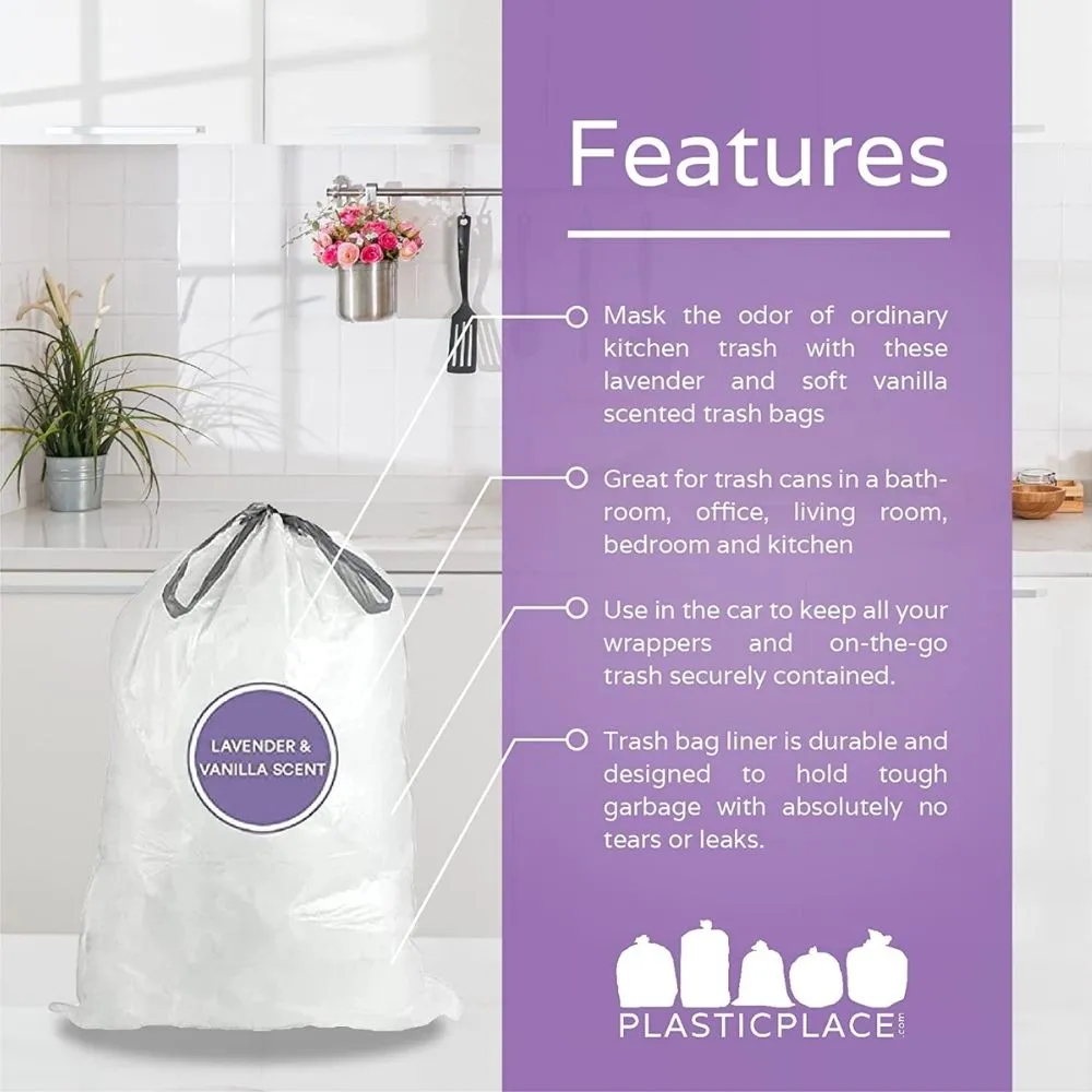 13 Gallon Extra Tall Drawstring Lavender & Vanilla Scented Bags - 1.2 Mil - 50/Case