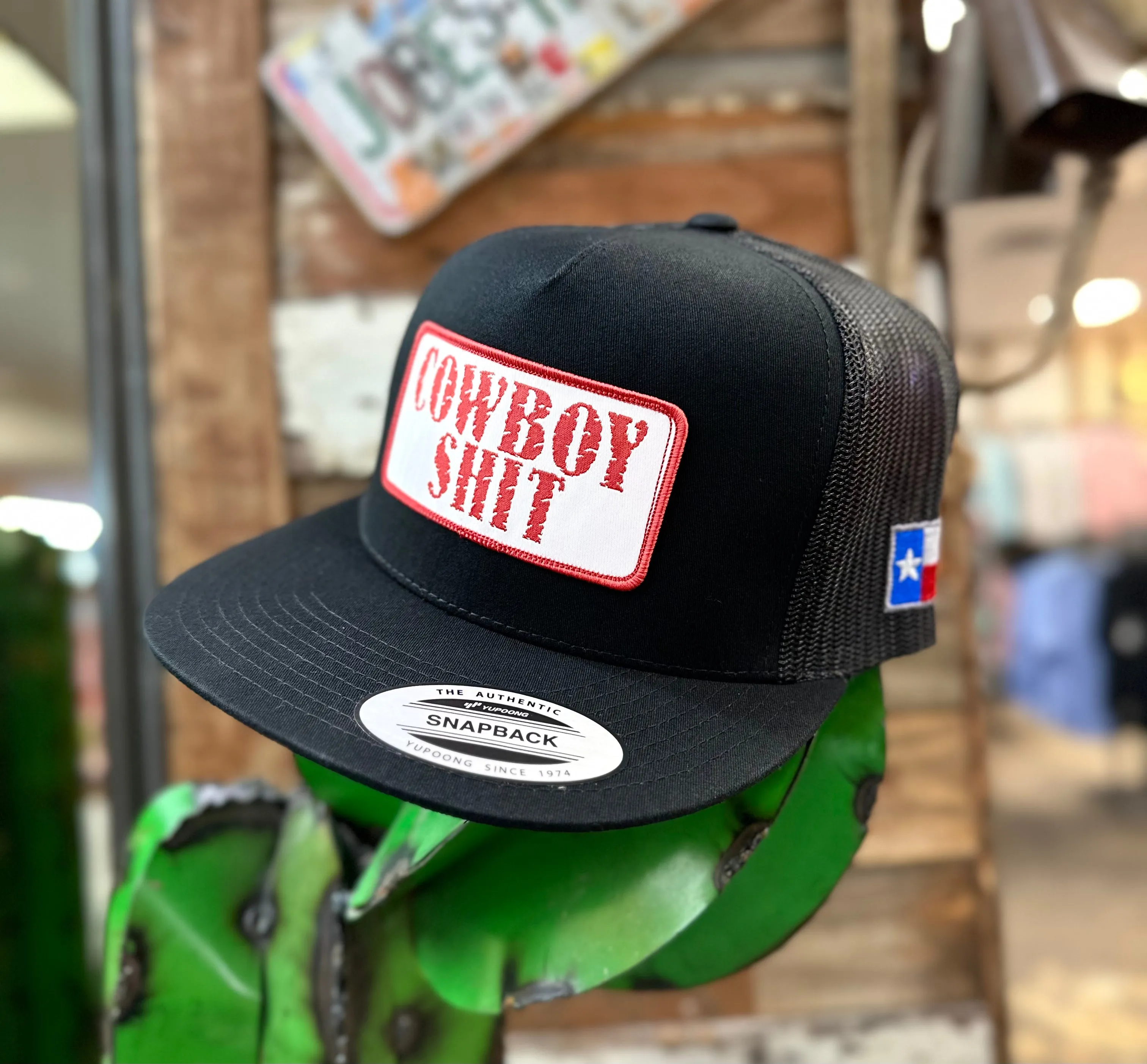 2023 Jobes Hats Trucker - All Black “Cowboy Shit” white patch