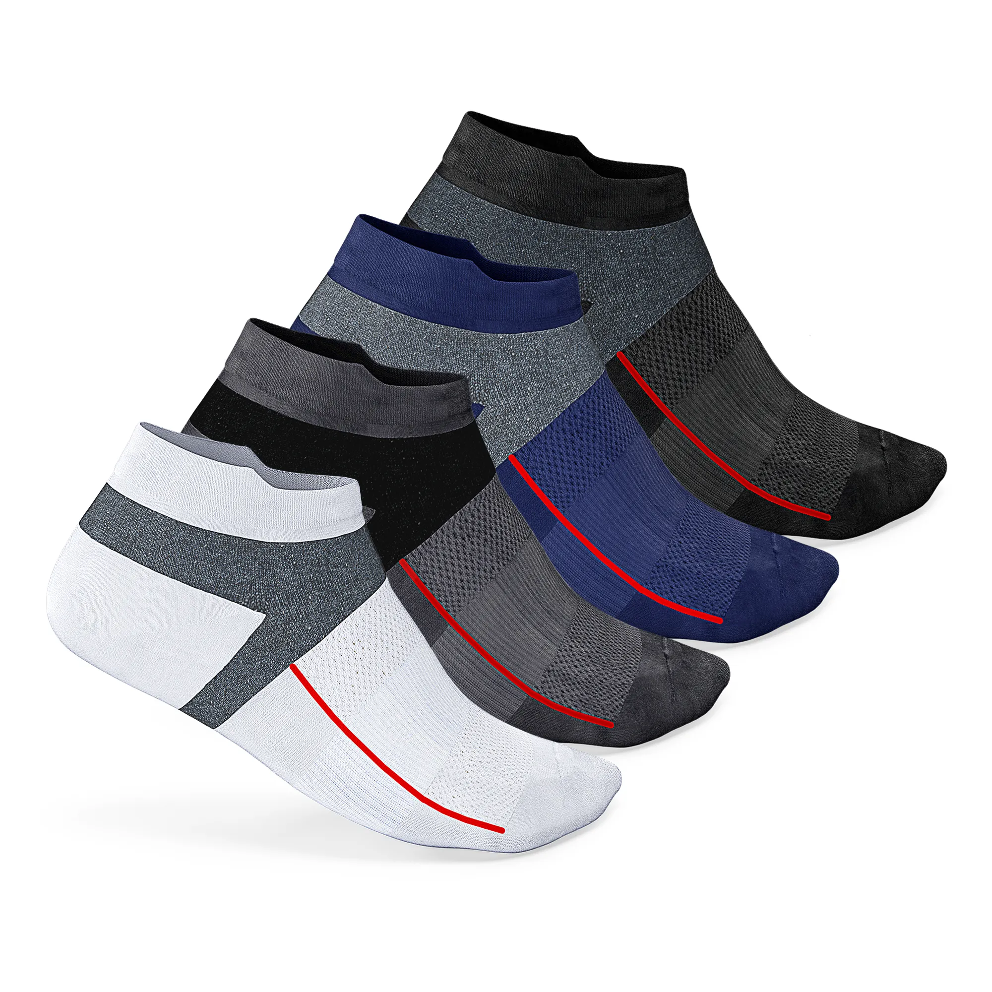 (4 Pairs) No Show Tab Cushioned Performance Socks - Unisex