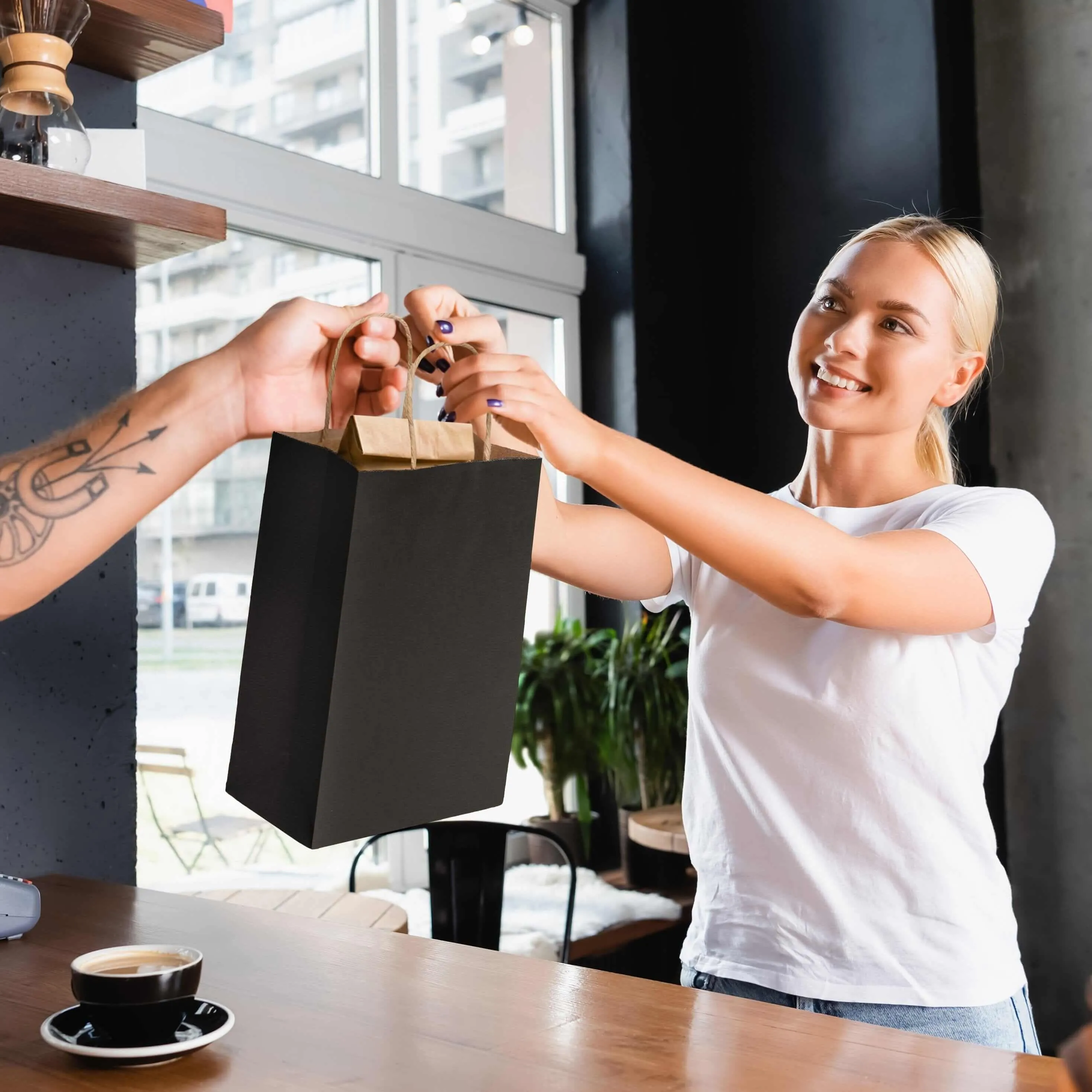 8x4x10 Small Black Paper Bags with Handles