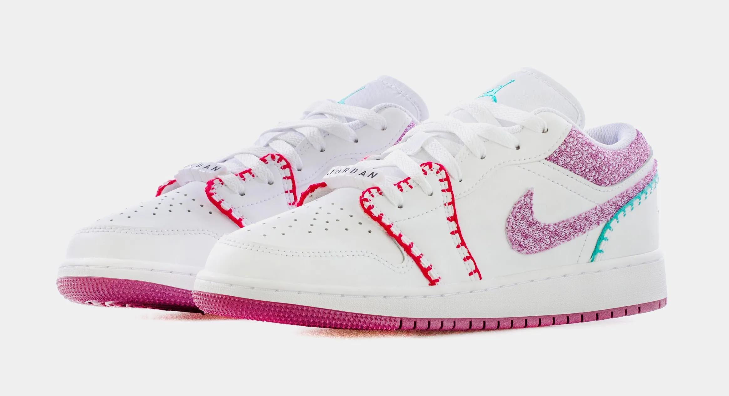 Air Jordan 1 Low Knit Grade School Lifestyle Shoes (White/Pink) Free Shipping