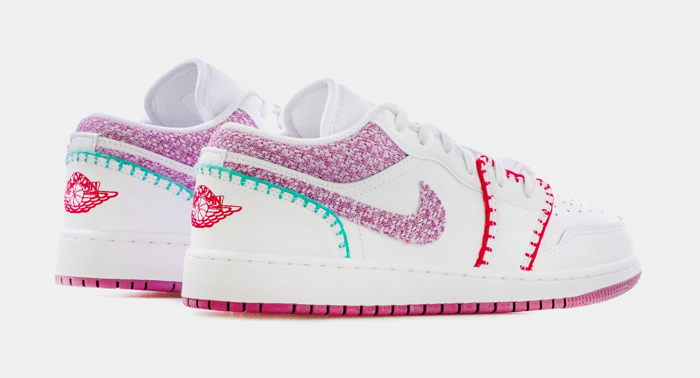 Air Jordan 1 Low Knit Grade School Lifestyle Shoes (White/Pink) Free Shipping