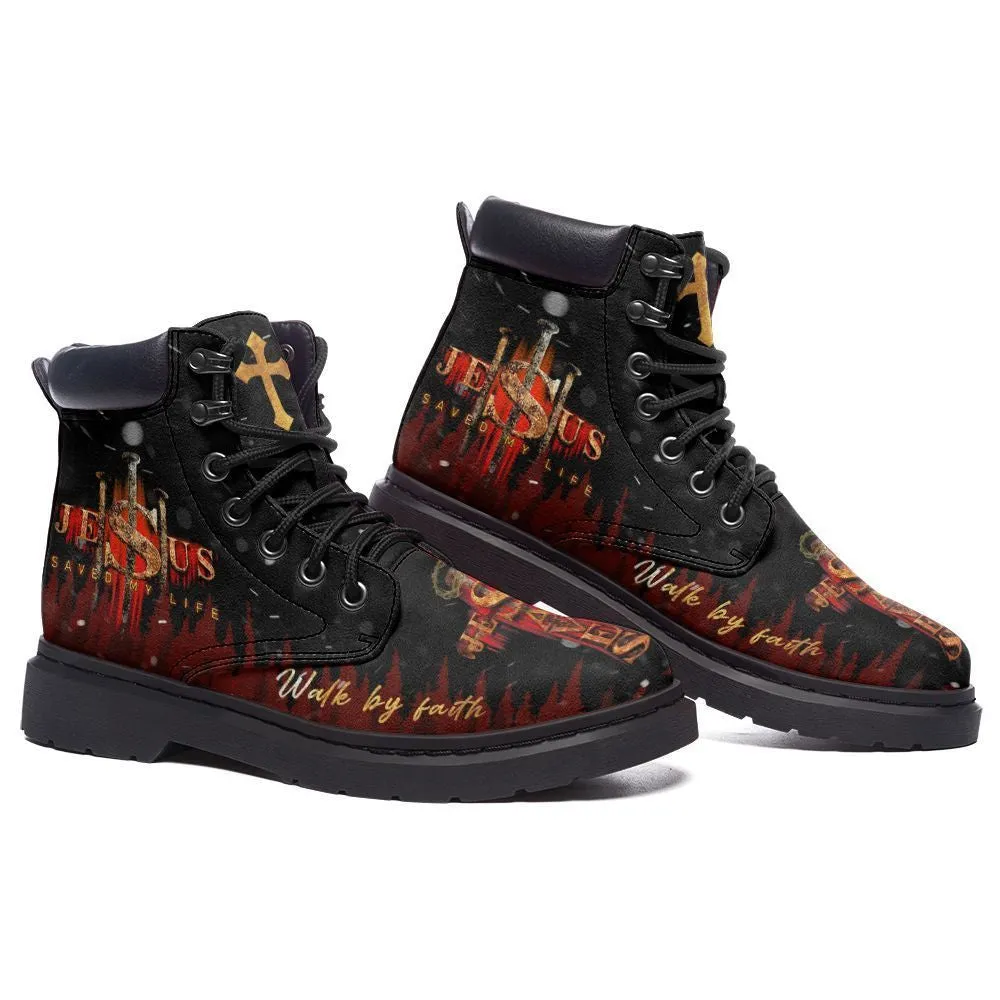 Black Jesus Walk By Faith Leather Boots - Christian Shoes For Men And Women