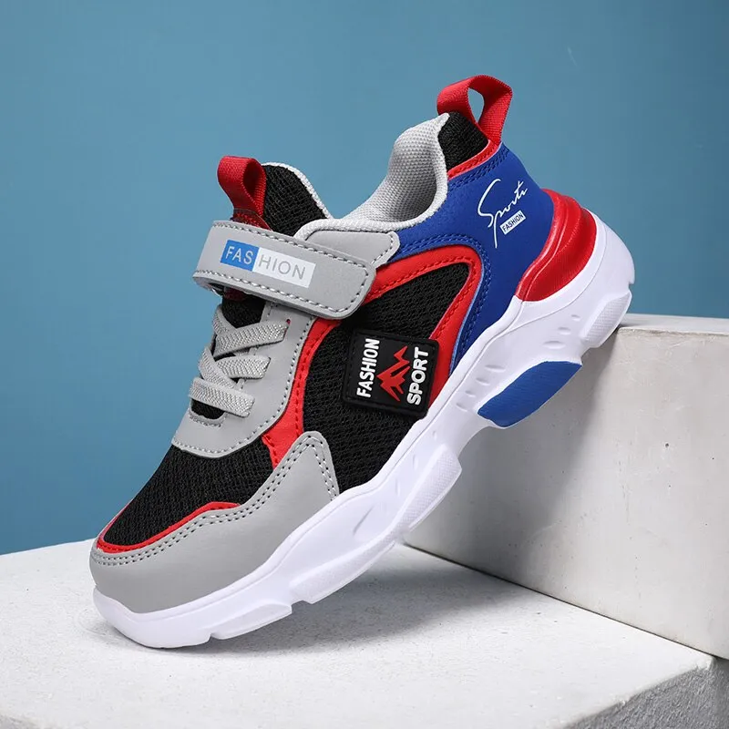 Boys' sports shoes, breathable mesh comfortable leather shoes