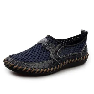 Breathable Genuine Leather Meshed Slip On Loafer Shoes