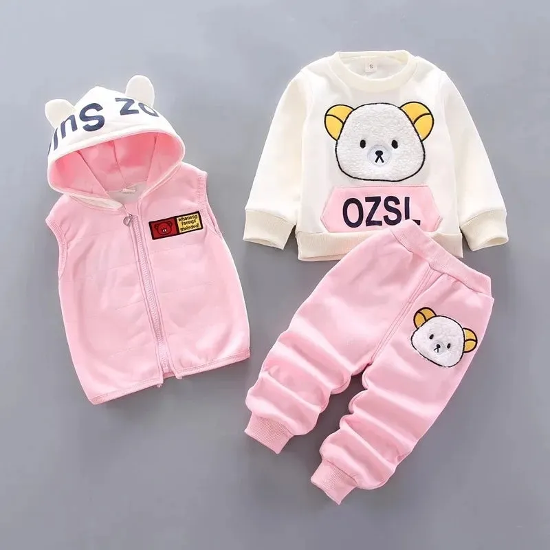 Children Clothes Autumn Winter Wool Toddler Boys Clothes Set Cotton Tops Vest Pants 3pcs Kids Sports Suit For Baby Boys Clothes 201127