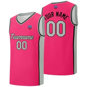 Custom basketball jersey shorts for men and women. Embroidered and printed name, number and logo Pink