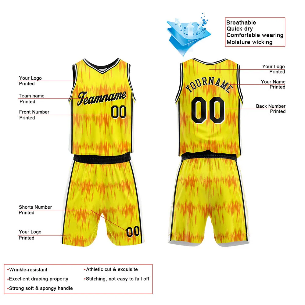 Custom Basketball Jersey Uniform Suit Printed Your Logo Name Number Acoustic wave-Yellow