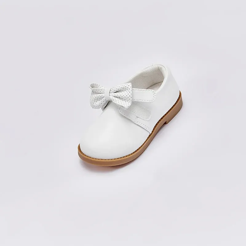 Dave Bella Girls Leather Shoes 2024 Spring New Children Shoes White Bow Princess Non-slip Sole Flat Kids Shoes ARWEN & AJH GROUP