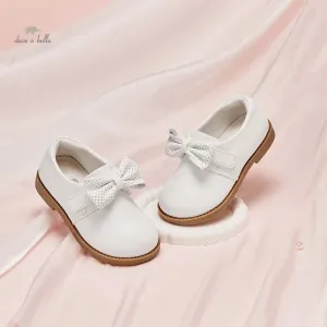 Dave Bella Girls Leather Shoes 2024 Spring New Children Shoes White Bow Princess Non-slip Sole Flat Kids Shoes ARWEN & AJH GROUP