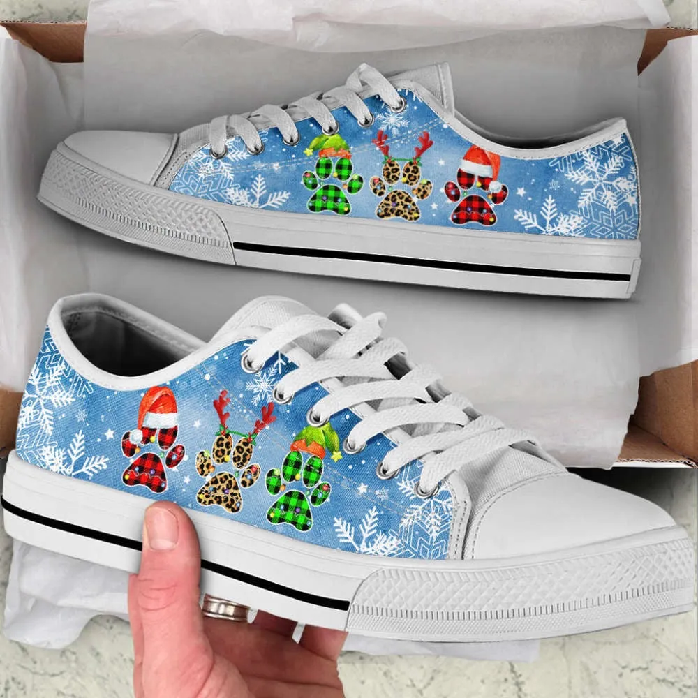 Dog Christmas Snow Paw Watercolor Low Top Shoes Canvas Sneakers, Dog Printed Shoes, Canvas Shoes For Men, Women