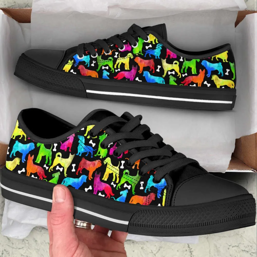 Dog Painting Pattern Low Top Shoes Canvas Shoes - Shoes For Dog Lover, Dog Printed Shoes, Canvas Shoes For Men, Women