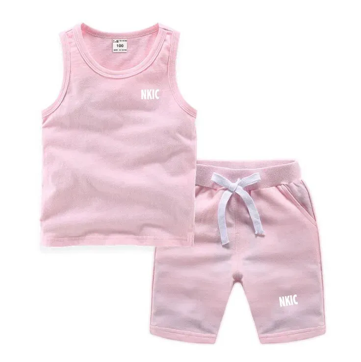 Fashion Brand Clothing Sets Summer Sleeveless 100% Cotton Vest Shorts Kids Tracksuit Thin Breathable Children's Sports Sets Boys