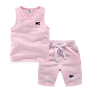 Fashion Brand Clothing Sets Summer Sleeveless 100% Cotton Vest Shorts Kids Tracksuit Thin Breathable Children's Sports Sets Boys