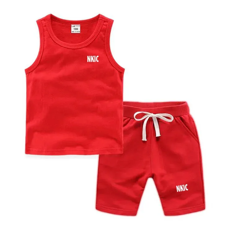 Fashion Brand Clothing Sets Summer Sleeveless 100% Cotton Vest Shorts Kids Tracksuit Thin Breathable Children's Sports Sets Boys