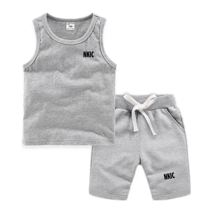 Fashion Brand Clothing Sets Summer Sleeveless 100% Cotton Vest Shorts Kids Tracksuit Thin Breathable Children's Sports Sets Boys