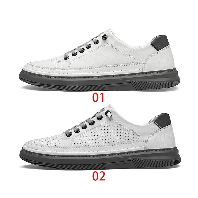 Fashion Men Casual Shoes Lightweight Driving Shoes Genuine Leather Breathable Men's Flats Shoes Walking For Men