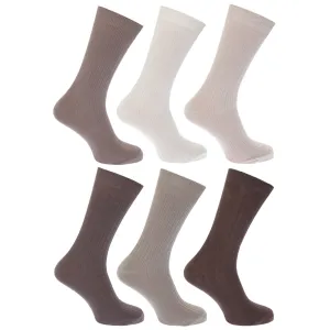 FLOSO Mens Ribbed 100% Cotton Socks (Pack Of 6)