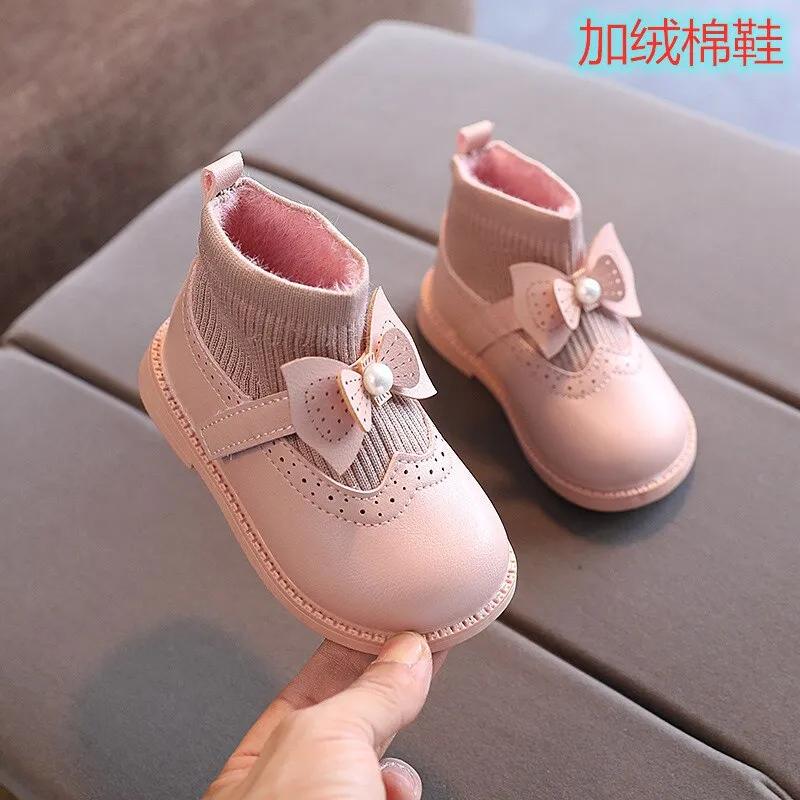 Girls' shoes soft leather princess high top breathable shoes