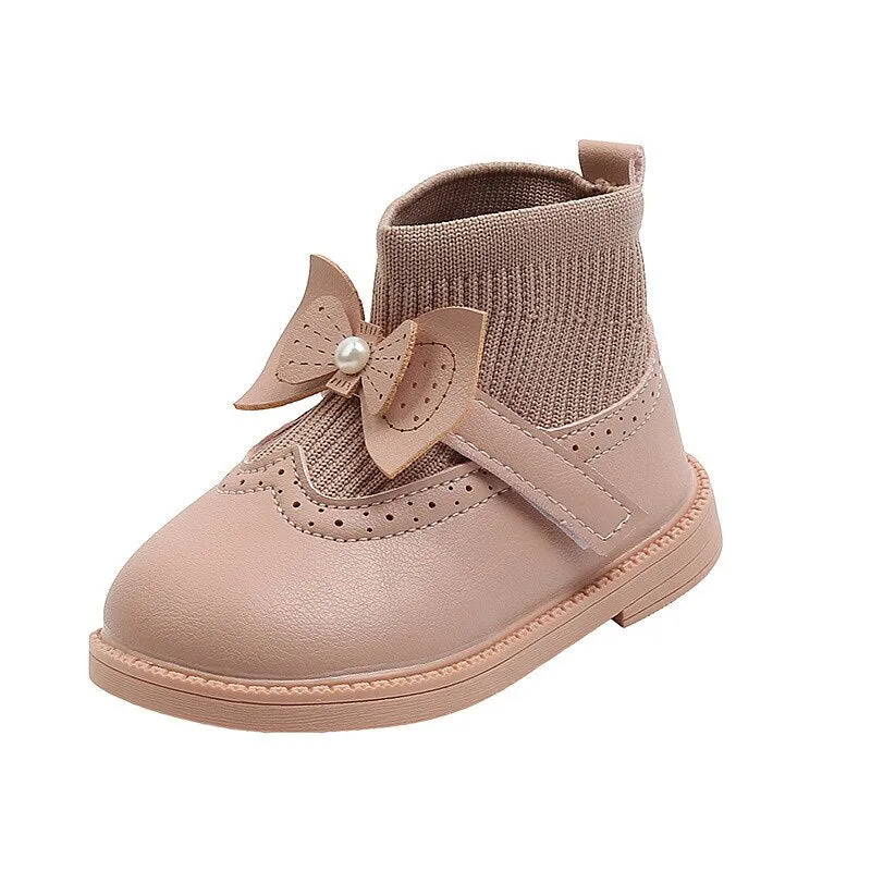 Girls' shoes soft leather princess high top breathable shoes