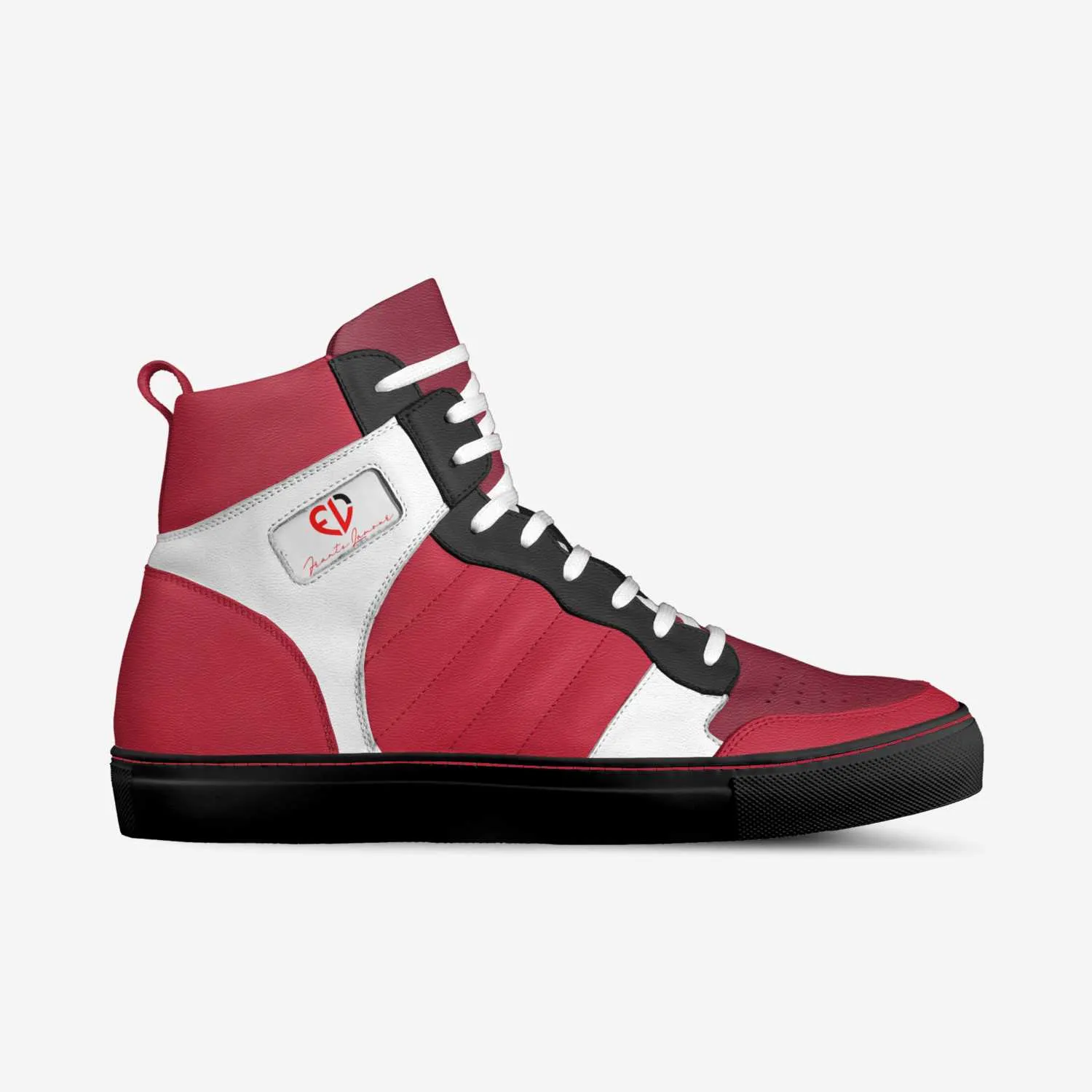 Haiti Retro Basketball By Frantz Lamour - Men's High Top Genuine Leather Lace Up Shoes - Black & Red