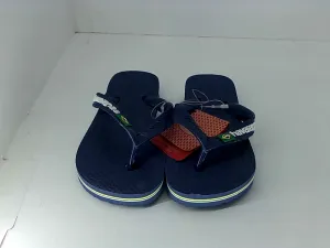 Havaianas Boys Brasil Logo Fc Toe Sandals Color Navy Blue Size 11 Pair of Shoes