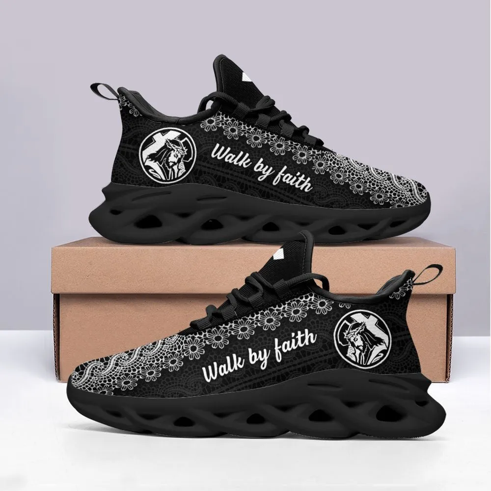 Jesus Black Walk By Faith Running Sneakers 1 Max Soul Shoes - Christian Shoes For Men And Women