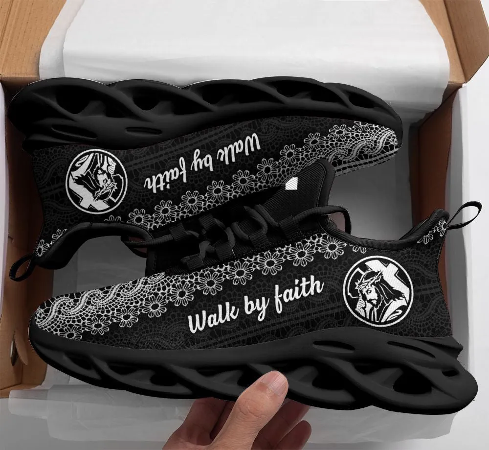 Jesus Black Walk By Faith Running Sneakers 1 Max Soul Shoes - Christian Shoes For Men And Women