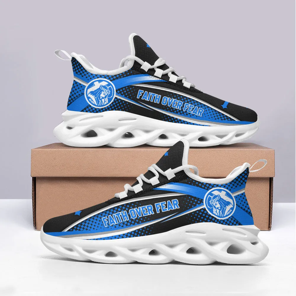 Jesus Faith Over Fear Blue Running Sneakers Max Soul Shoes - Christian Shoes For Men And Women