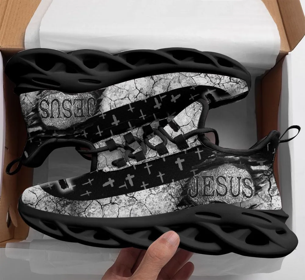 Jesus Running Sneakers Black 3 Max Soul Shoes - Christian Shoes For Men And Women