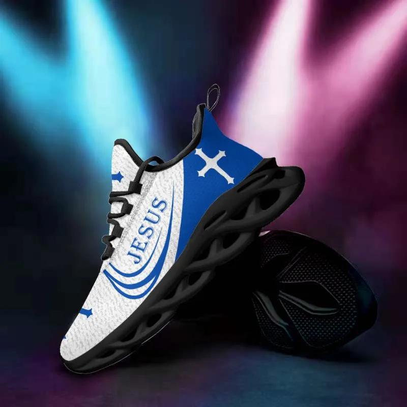 Jesus Running Sneakers Blue 1 Max Soul Shoes - Christian Shoes For Men And Women