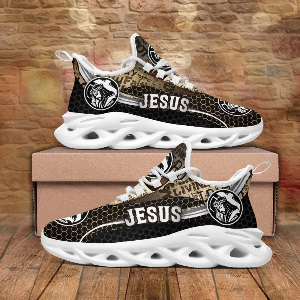 Jesus Running Sneakers White Black Max Soul Shoes - Christian Shoes For Men And Women