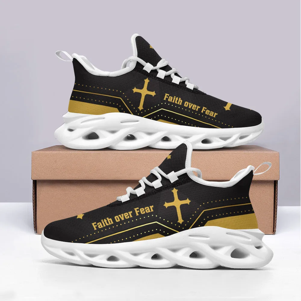 Jesus Yellow Faith Over Fear Running Sneakers Max Soul Shoes - Christian Shoes For Men And Women