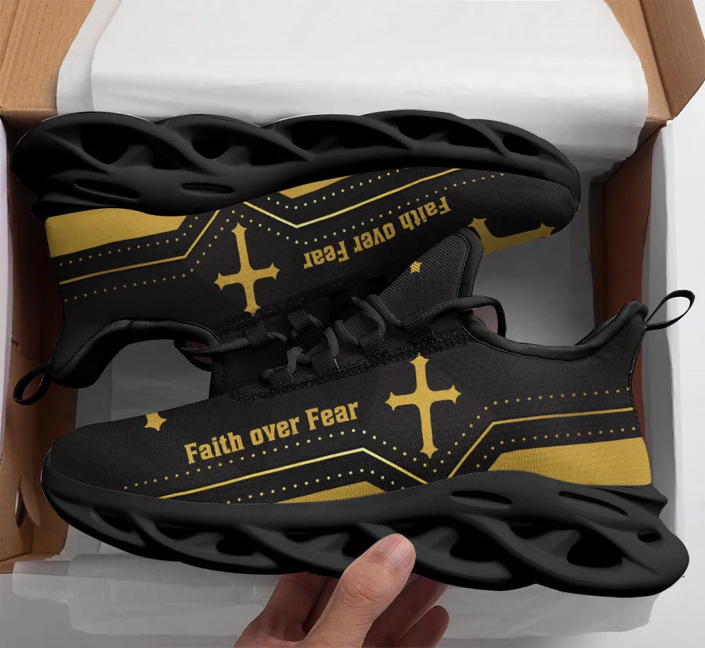 Jesus Yellow Faith Over Fear Running Sneakers Max Soul Shoes - Christian Shoes For Men And Women