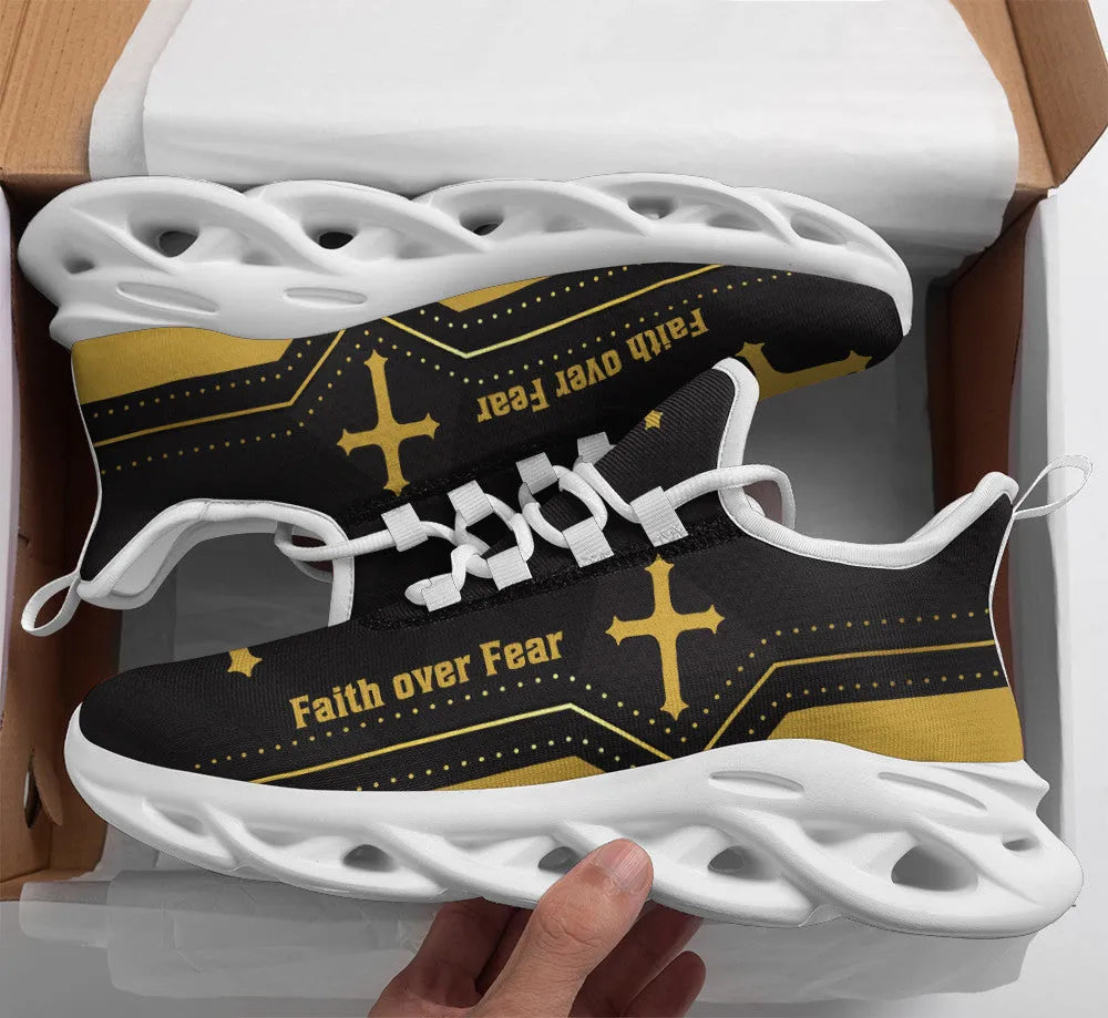 Jesus Yellow Faith Over Fear Running Sneakers Max Soul Shoes - Christian Shoes For Men And Women