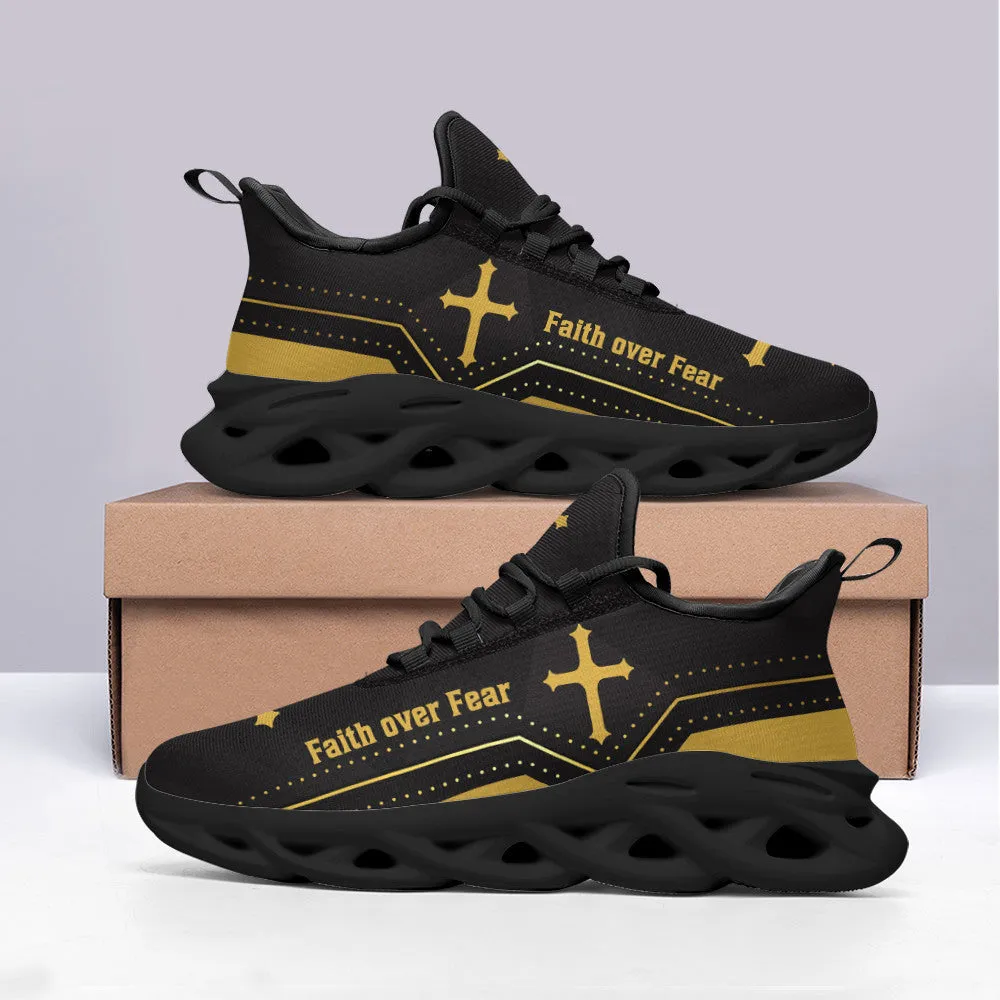 Jesus Yellow Faith Over Fear Running Sneakers Max Soul Shoes - Christian Shoes For Men And Women