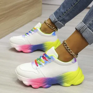 Large Size Color Matching Old Dad's Multicolored Platform Women's Shoes