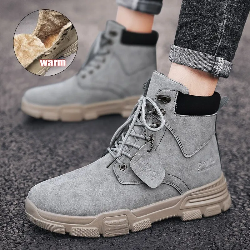 Leather Men Boots Winter With Fur Super Warm Snow Boots Men Winter Casual