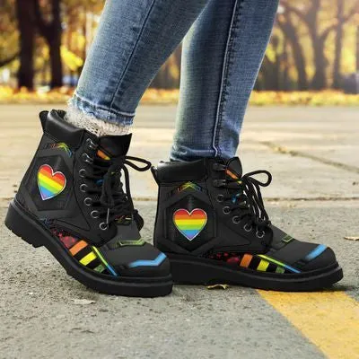 Lgbt Rainbow Heart Leather Boots - Christian Shoes For Men And Women