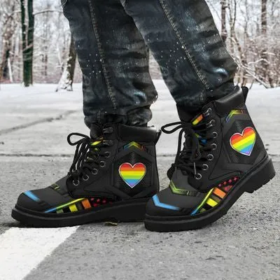 Lgbt Rainbow Heart Leather Boots - Christian Shoes For Men And Women