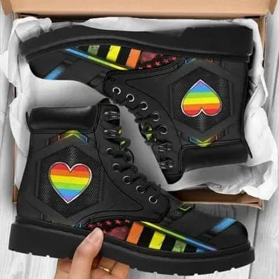 Lgbt Rainbow Heart Leather Boots - Christian Shoes For Men And Women