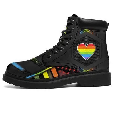 Lgbt Rainbow Heart Leather Boots - Christian Shoes For Men And Women