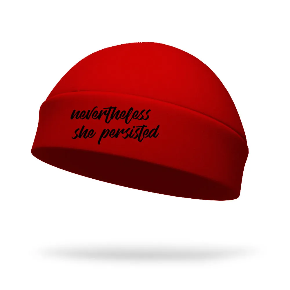 Never the Less She Persisted Wicking Ponytail Hat - Black Logo