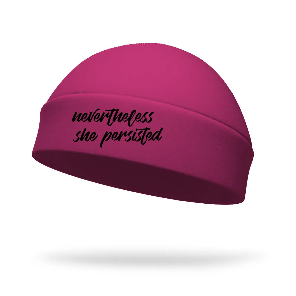 Never the Less She Persisted Wicking Ponytail Hat - Black Logo