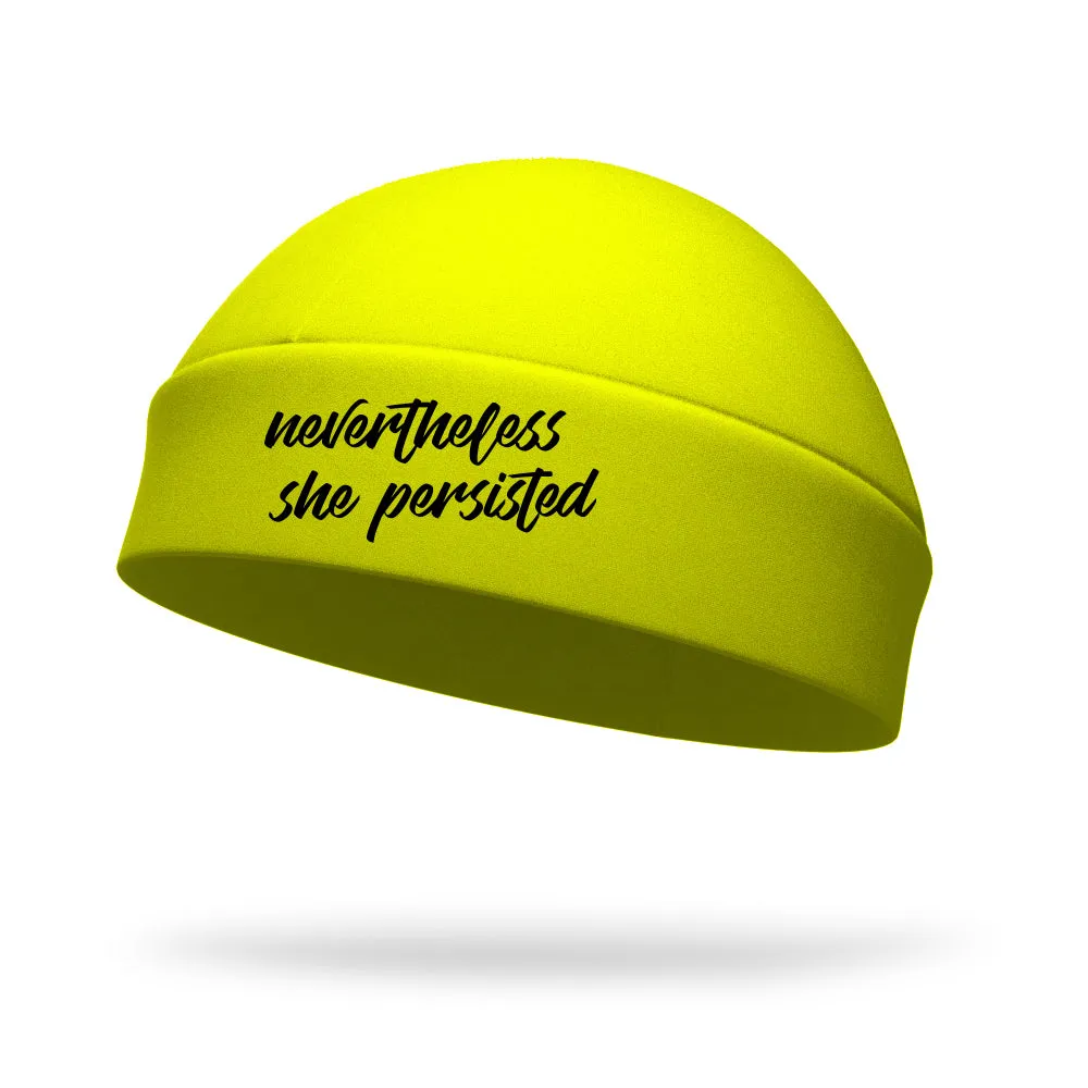 Never the Less She Persisted Wicking Ponytail Hat - Black Logo