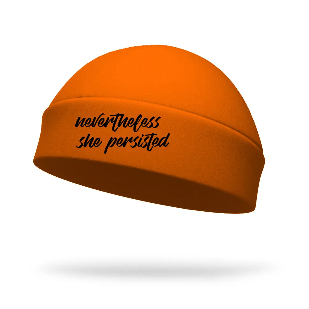 Never the Less She Persisted Wicking Ponytail Hat - Black Logo