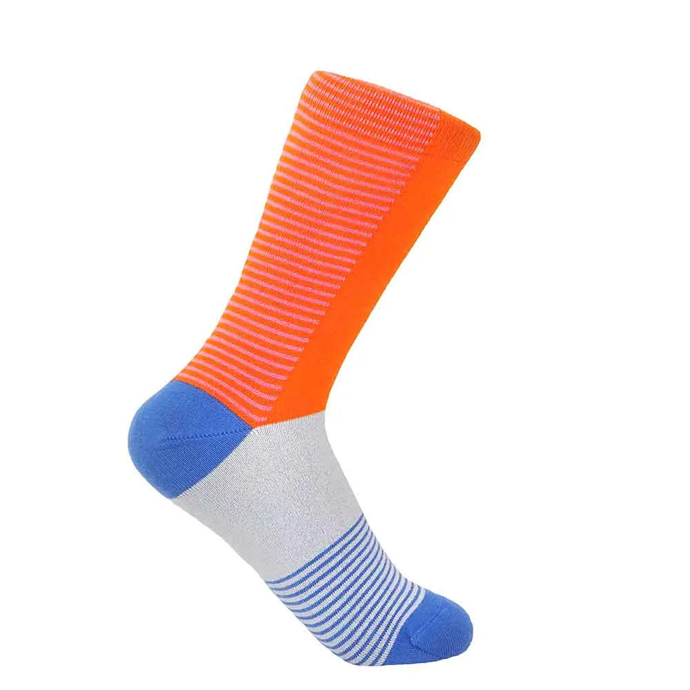 PEPER HAROW Anne Stripe Women's Luxury Cotton Socks - Tulip Blue and Orange