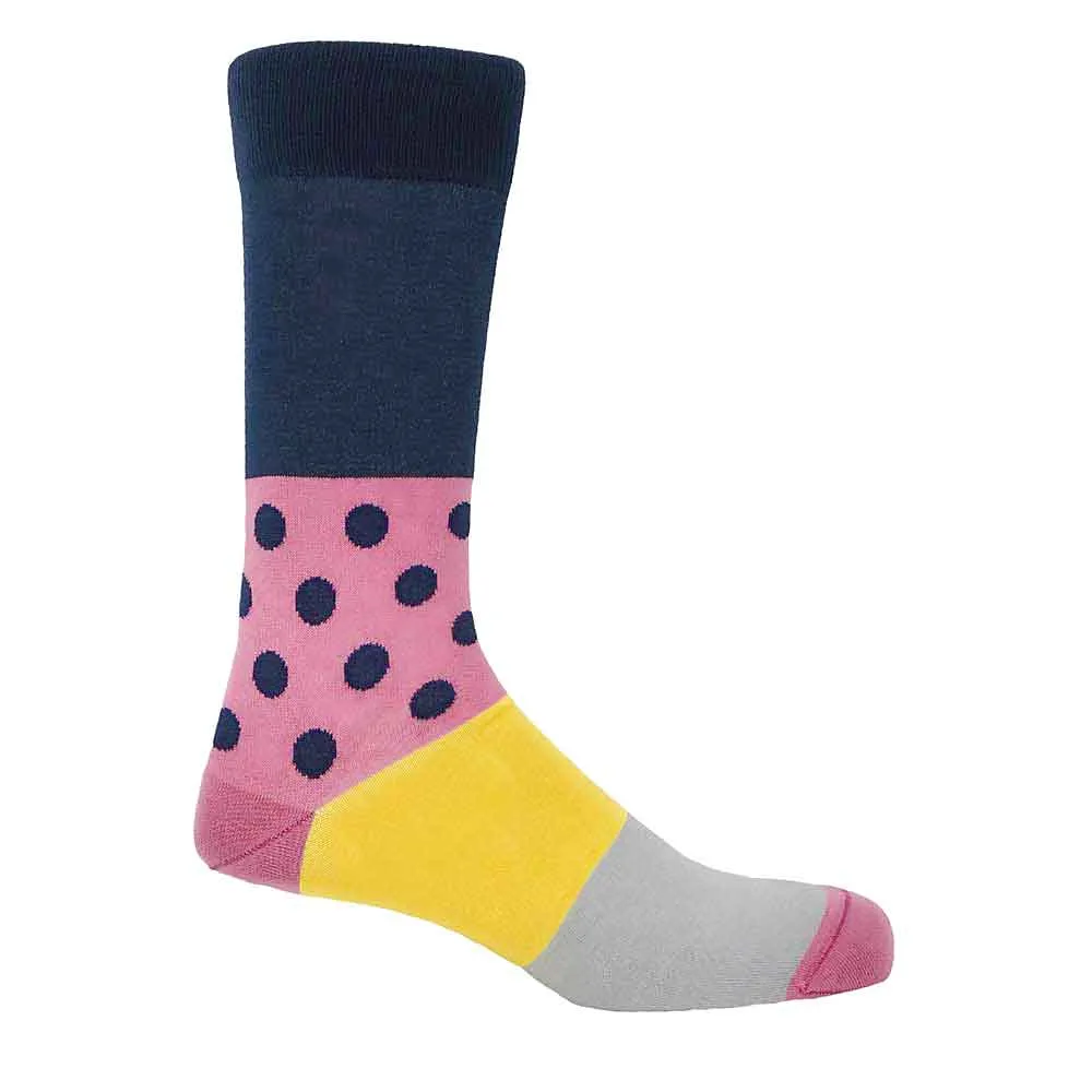 PEPER HAROW Mayfair Men's Luxury Cotton Socks - Navy and Pink